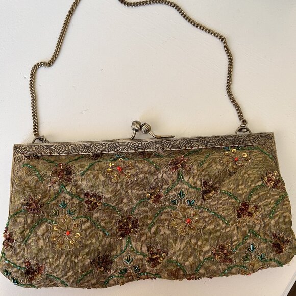 Christiana Handbags - Glamorous Vintage Christiana, Green Jacquard, Sequined clutch bag.